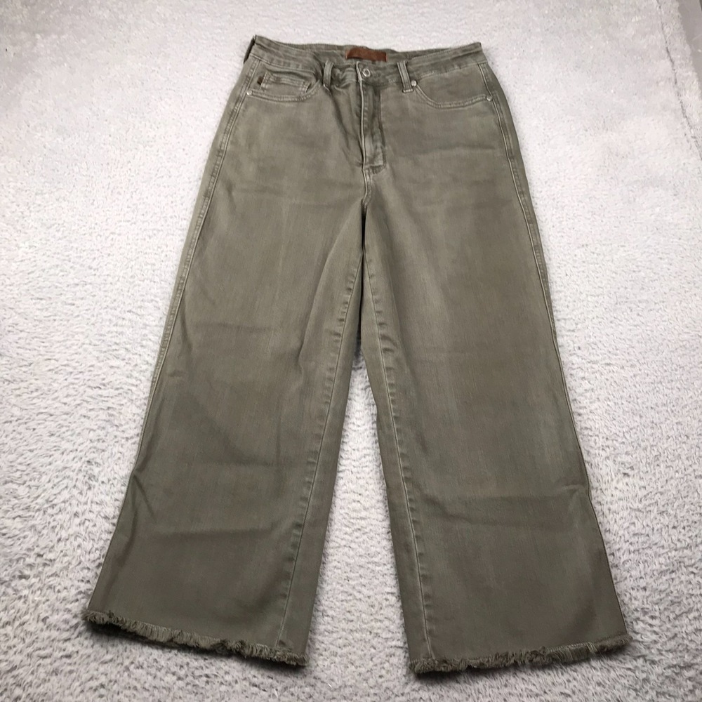 Judy Blue Wide Leg Crop Jeans Womens 13/31 (30x24) Olive Garment Dyed Fry Hem HR